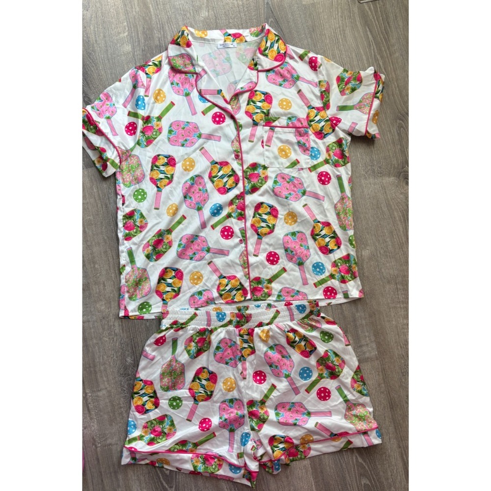 Sheshow Women's Floral Multicolor Pickleball Pajama‎ Set Sz Extra Large